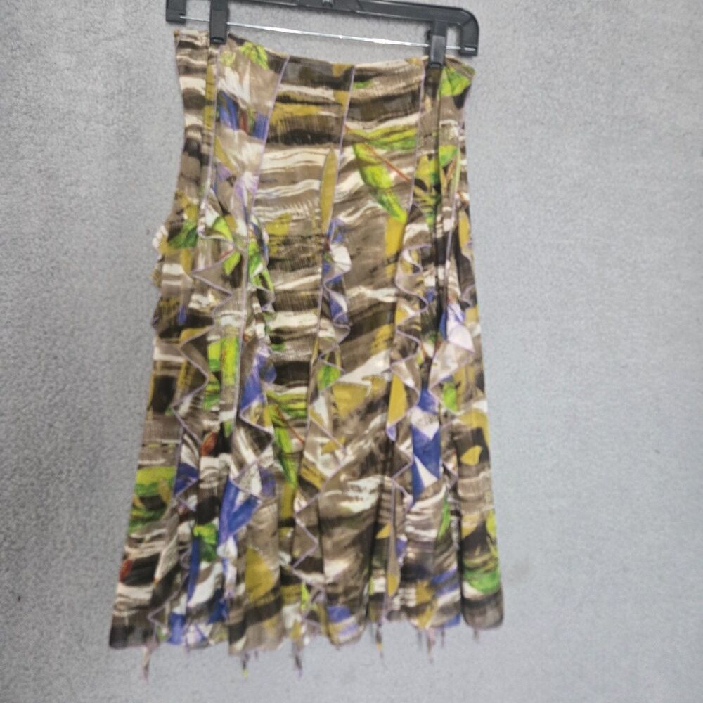 Alberto Makali Ruffle Midi Skirt Womens 8 Brown Abstract Whimsigoth Multicolor
